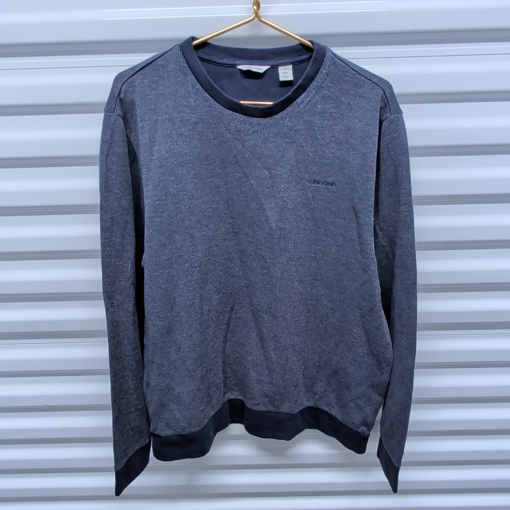 Calvin Klein Large Mens Navy‎ Blue Heather Crewneck Sweatshirt Pullover Logo